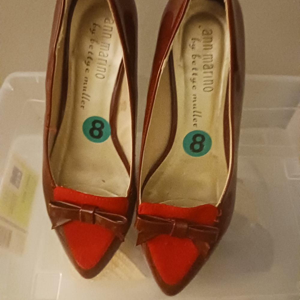 Ann Marino Red and Brown Heels with Bow Detail